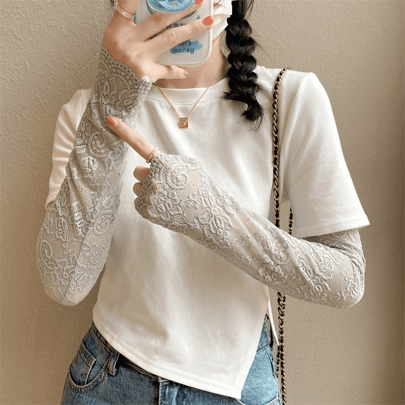 时尚防晒袖套女蕾丝冰袖女款