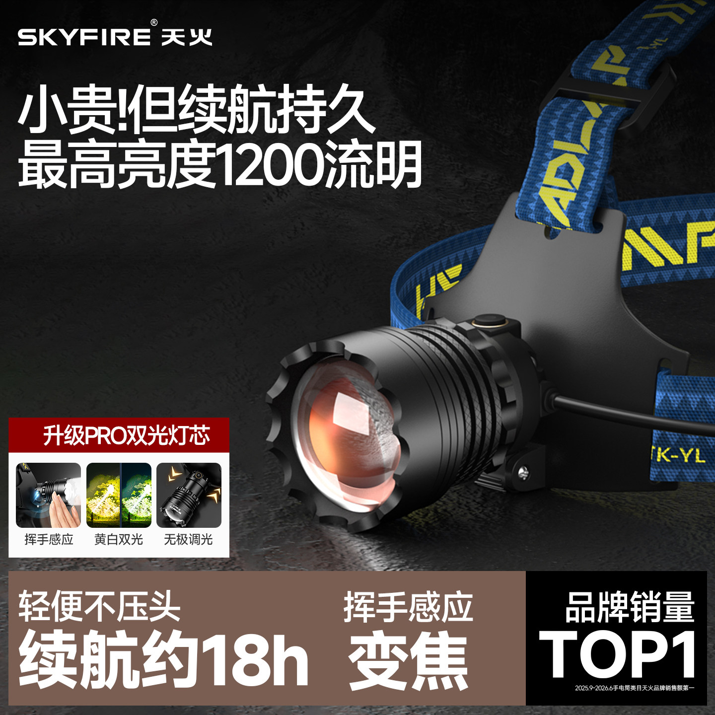天火头灯强光2026新款充电超亮头戴式手电筒钓鱼专用超长续航赶海