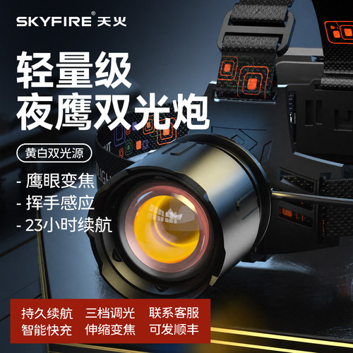 天火TYPE-C快充强光超亮变焦头灯