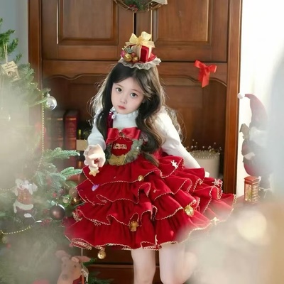 2025新款女童秋冬圣诞装洛丽塔