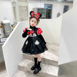 迪士尼米妮连衣裙女童卡通2024新款公主裙洛丽塔生日礼服表演服