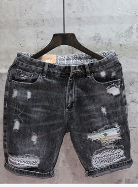 夏季水洗复古贴布牛仔中裤新品