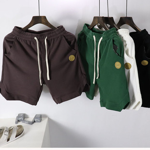 2025新品男士重磅纯棉宽松型系带松紧腰五分中裤针织短裤男款卫裤