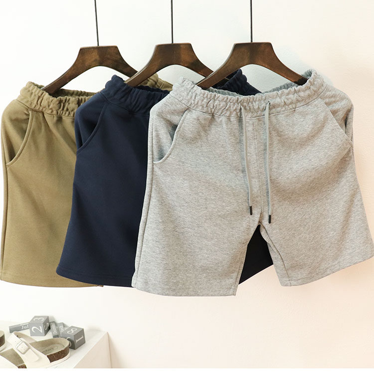 重磅美式修身松紧纯色休闲五分中裤百搭中裤新款棉质运动男士夏季