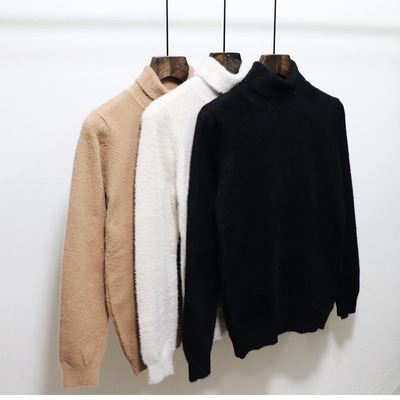 韩版修身青年百搭水貂绒高领毛衣