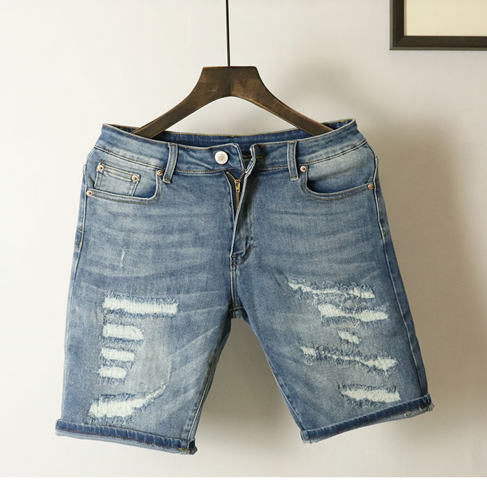 怀旧复古破洞牛仔短裤男五分直筒休闲弹力修身中裤夏季潮牌马裤潮
