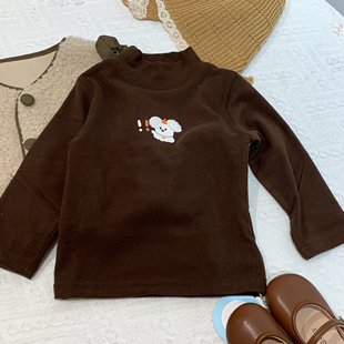女童秋冬新款卡通印花半高领打底衫女宝加厚不加绒长袖上衣超柔软