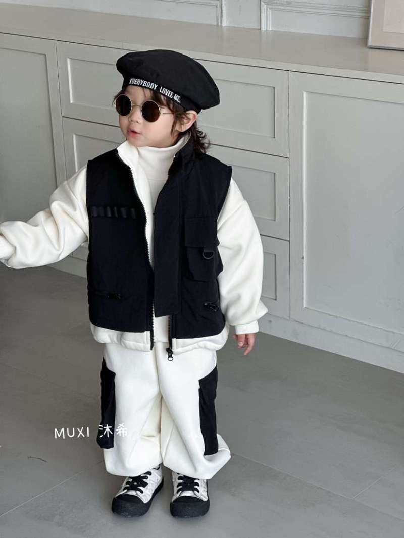 2025新款儿童秋装假两件背心加绒外套加绒长裤两件套男童韩版套装
