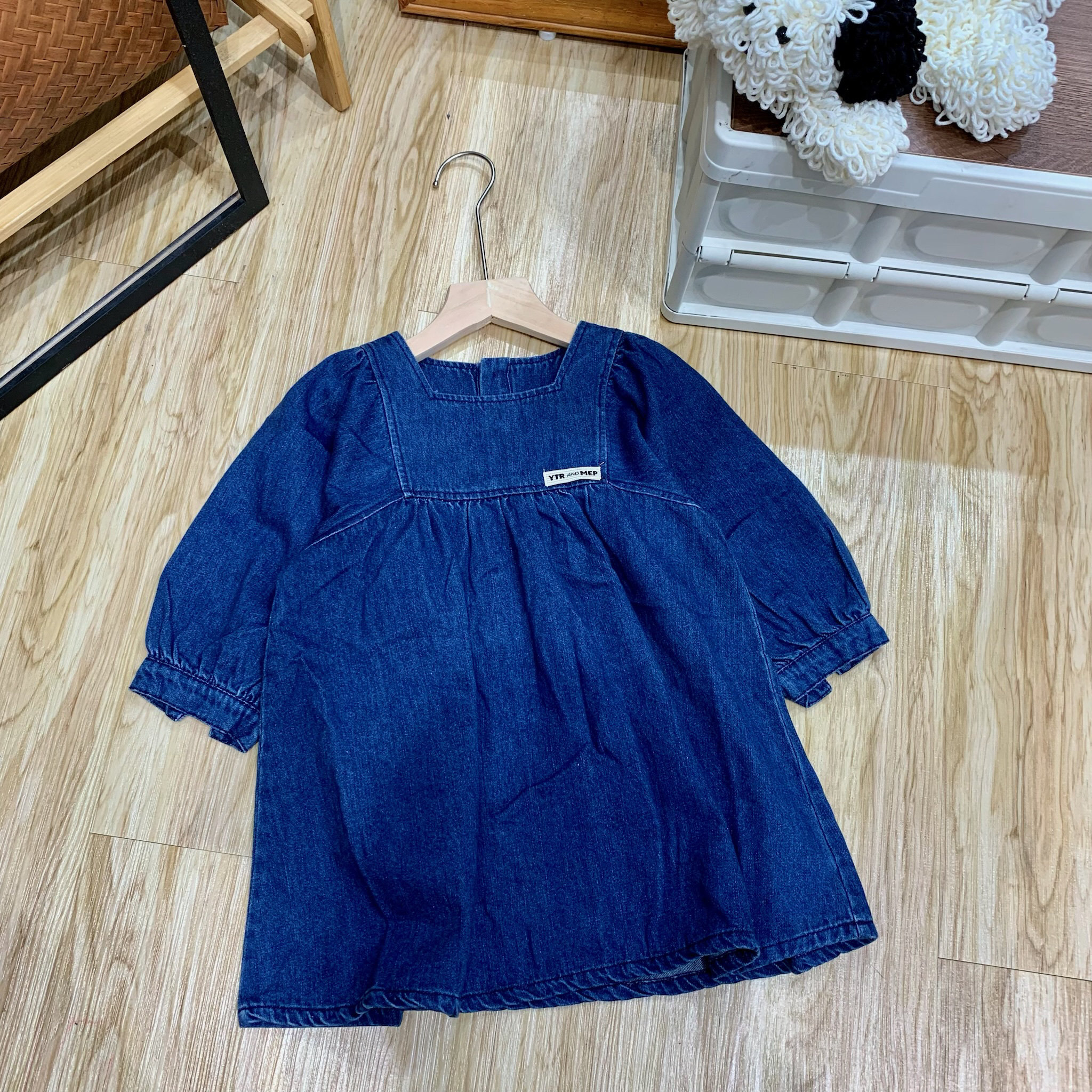 女童秋季新款宽松韩版牛仔长裙女宝净色连衣裙儿童裙子童装