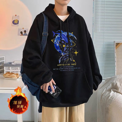 重磅冬季连帽加绒加厚卫衣男孩初中学生宽松运动青少年不起球外套