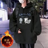 大码 重磅300克连帽卫衣胖子宽松显瘦加绒加厚卡通港风冬季 不起球
