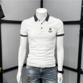 短袖 刺绣翻领上衣男士 T恤男撞色拼接潮流半袖 时尚 青年夏季 POLO衫