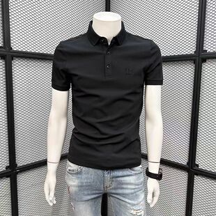 夏季新款短袖polo衫男欧货潮流时尚简约纯色体恤青年翻领半袖修身