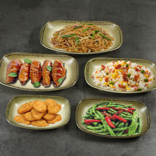 A5烧烤串串盘子商用烤肉椭圆形火锅店配菜盘塑料寿司盘子密胺餐具