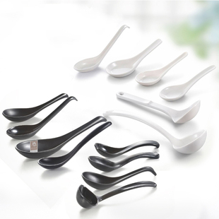 扬格密胺小勺仿瓷餐具汤勺黑白色龟壳勾勺饭勺功夫汤匙调羹塑料勺
