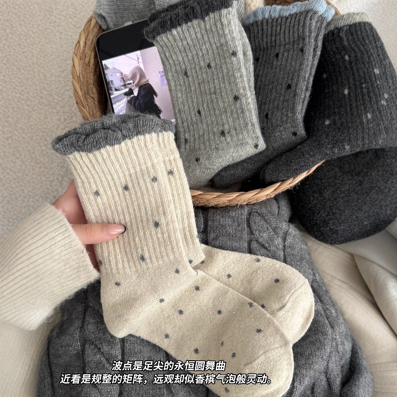 波点加绒袜子女中筒袜秋冬季保暖加厚长袜配勃肯鞋冬天堆堆袜,女士内衣/男士内衣/家居服,短袜,淘宝优惠券,粉丝福利购,淘宝优惠卷