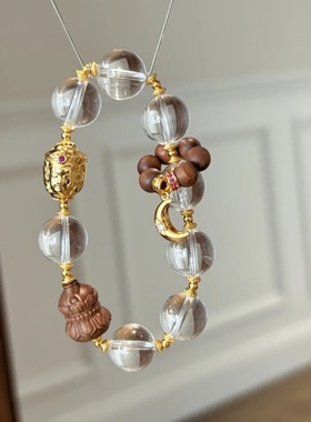 新中式白水晶老山檀葫芦手串珠手链小红书爆款天然高级感寺庙香