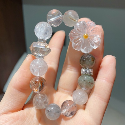 多宝招财玄学天然粉水晶手链