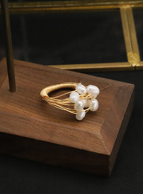 天然淡水珍珠戒指缠绕线指环