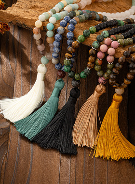 复古流苏波西米亚风项链女轻奢小众设计跨境天然石串珠长款毛衣链