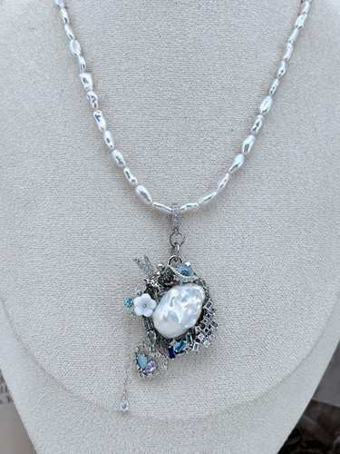 秘密花园原创设计纯手工制作淡水巴洛克珍珠吊坠毛衣链挂件胸针