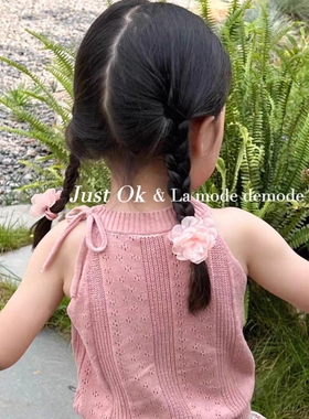 清新山茶！蓝色玫瑰花朵头花发圈头绳儿童皮筋女扎头侧麻花辫发饰