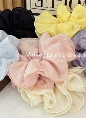 韩版多层褶皱木耳边大肠发圈氛围感格纹纹理头花慵懒气质发绳头绳