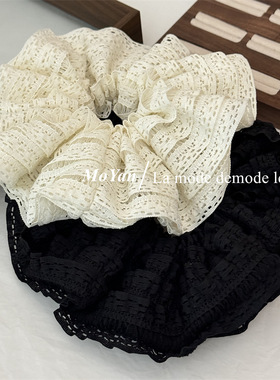 韩版时尚甜美镂空丝带拼接层次感大肠发圈高级感发绳马尾头绳头花