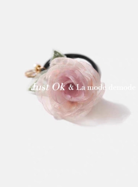 欧根纱玫瑰花发绳气质百搭头绳女侧边麻花辫头花仙美拍照出片发饰