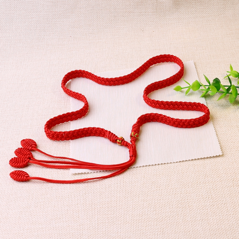 2026马年纯手工编织本命年红腰带加宽红腰链平安莲花腰绳男女调节