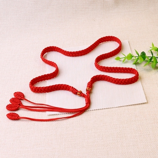 2026马年纯手工编织本命年红腰带加宽红腰链平安莲花腰绳男女调节