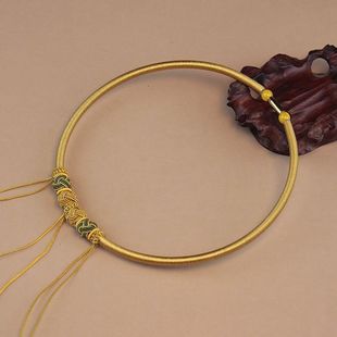 手工编织金色项圈婴儿童宝宝百天周岁礼平安金锁项链绳子多挂件绳