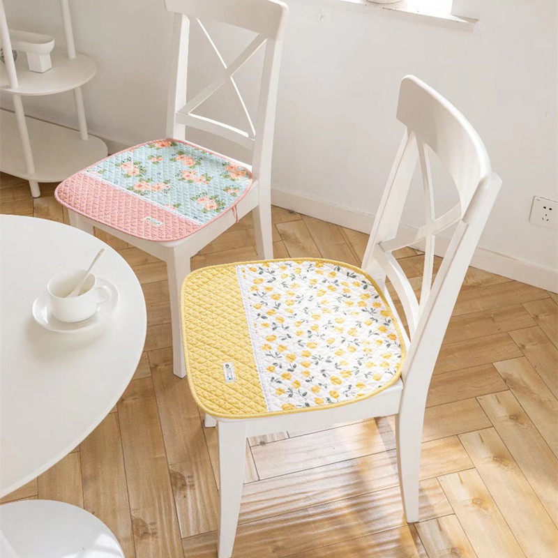 韩式四季布艺坐椅子垫学生宿舍办公室餐椅垫防滑透气纯棉木椅子垫