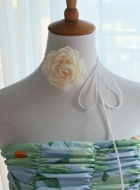 系带款项圈温柔花朵女气质choker