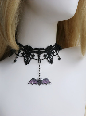 个性搞怪蝙蝠吊坠黑色choker项圈