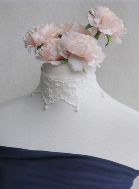 超仙宽遮颈纹蕾丝系带项圈choker