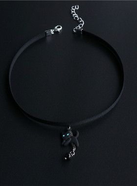 细带黑色气质锁骨链童趣猫咪玩球