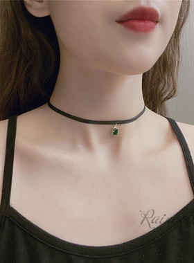 choker限量款极简风绿宝石锁骨链