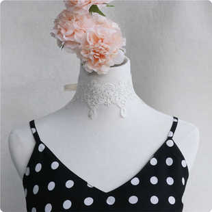 花菇凉原创白色宽边复古蕾丝锁骨项链遮颈纹脖子饰品短choker颈链