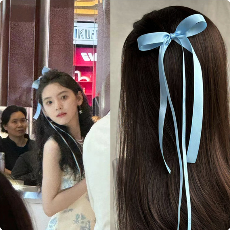 章若楠同款~甜美双层长飘带蝴蝶结顶夹少女百搭长发发夹边夹发饰
