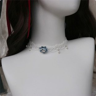 baby蓝超温柔清新原创甜美长系带白色蕾丝花朵项圈choker森系颈饰