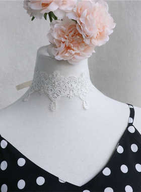 短款宽边蕾丝锁骨项链遮颈纹疤痕