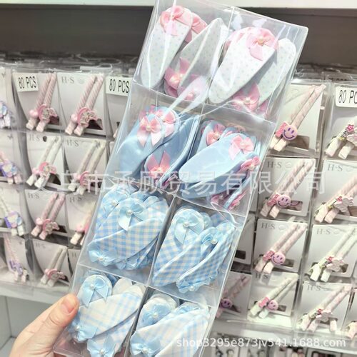 甜美韩系小珍珠粉蓝色蕾丝蝴蝶结波点格子布艺儿童BB夹少女心边夹