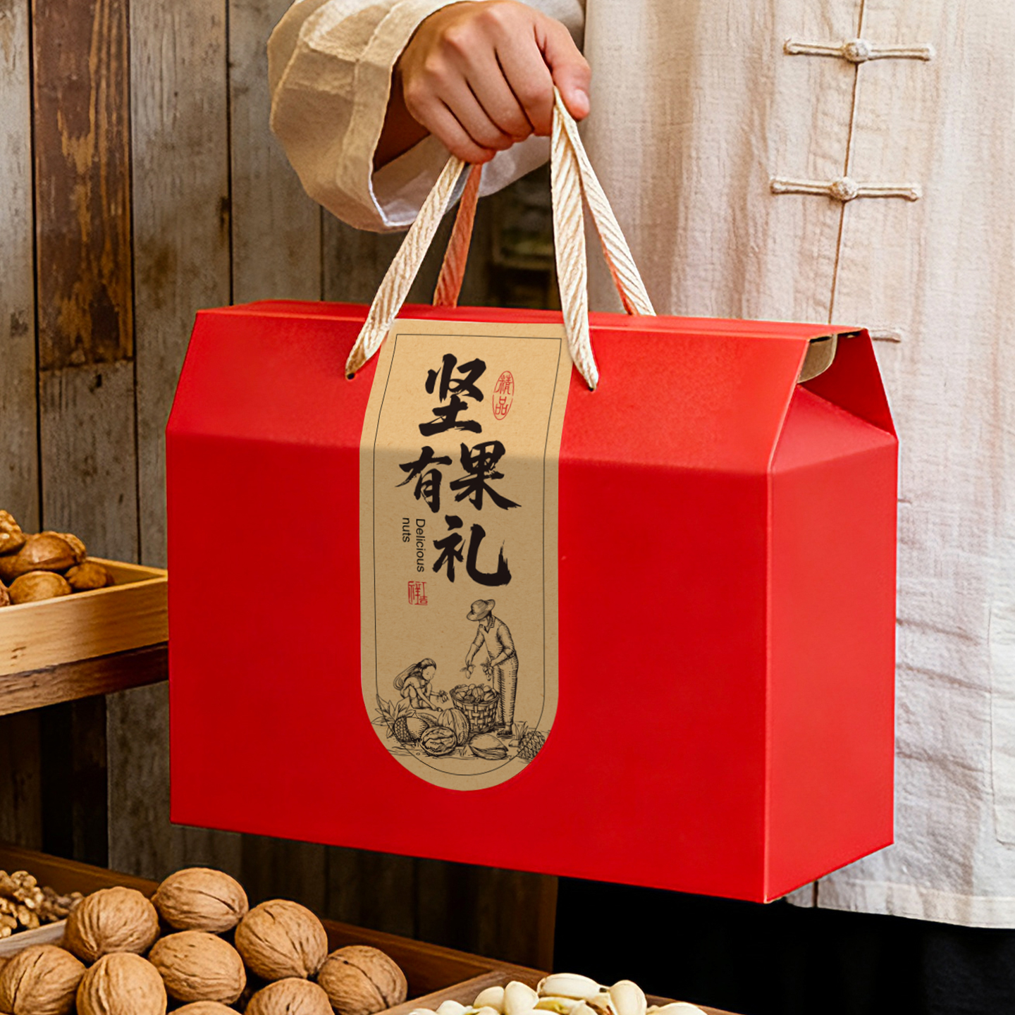 坚果礼盒空盒包装盒5/10斤通用土特产礼品盒农产品干果纸箱定制