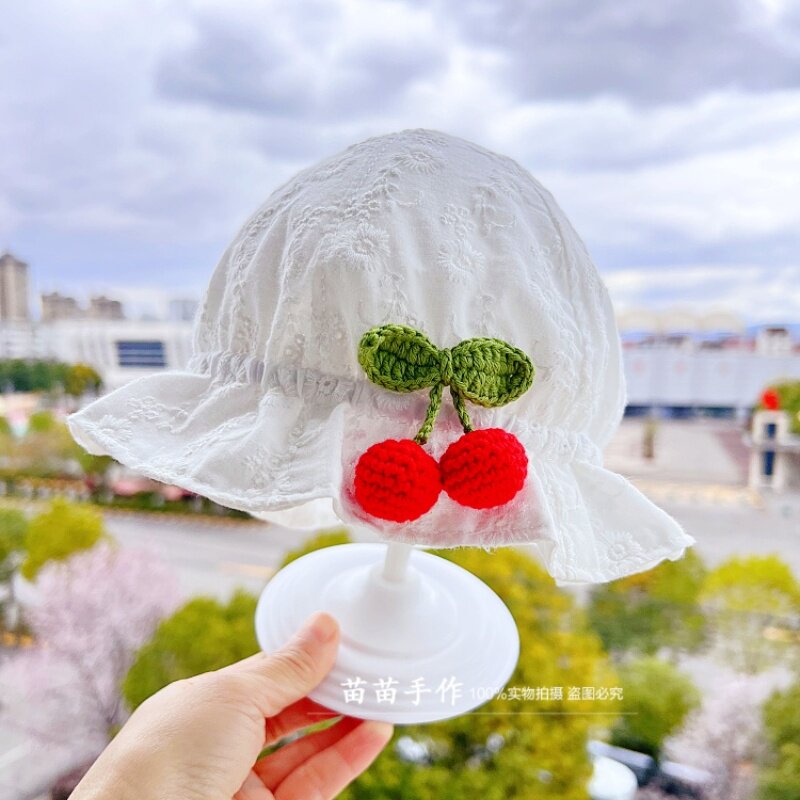 苗苗手作夏季薄款樱桃遮阳帽