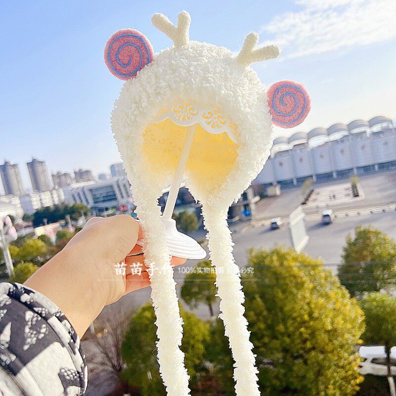 苗苗手作宝宝珊瑚绒护耳鹿角帽