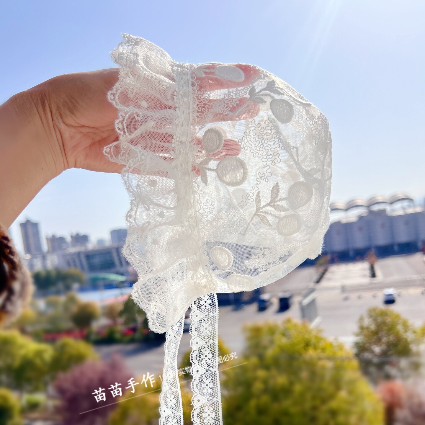 夏季女宝宝透气刺绣樱桃公主帽
