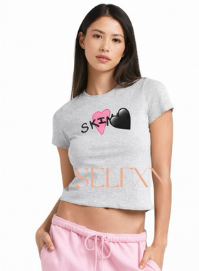 现货 情人节限定skim同款爱心印花圆领修身显瘦棉质舒适短袖T恤