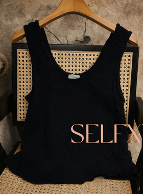 vintage质感做旧水洗棉磨破边云感磨毛底大U领背心女AMV同款百搭