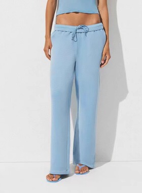 SKIMS卡戴珊同款毛圈布休闲直筒中高腰松紧带长卫裤显腿长